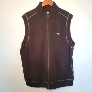 Tommy Bahama Mens Full Zip Sweater Vest Size Medium Black Knit Cotton‎ Casual